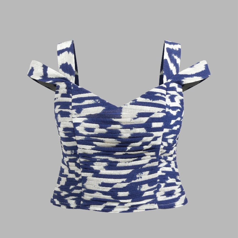 WOVEN SWEETHEART  ABSTRACT RUCHED CROP TANK TOP size 10 - Picture 8 of 11